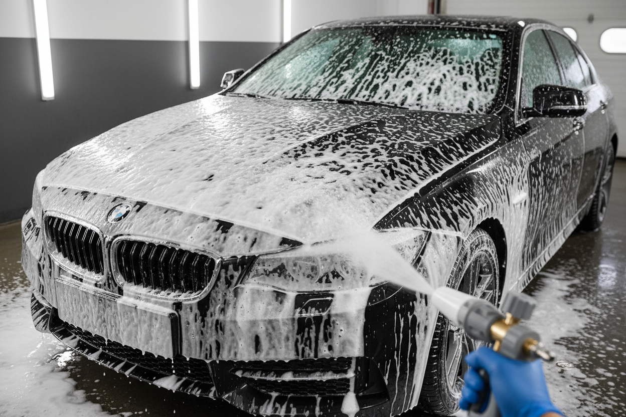 Car covered in thick foam