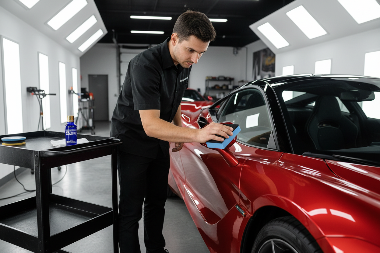 Detailer applying coating