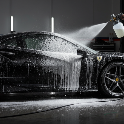 Foam cannon spraying on car
