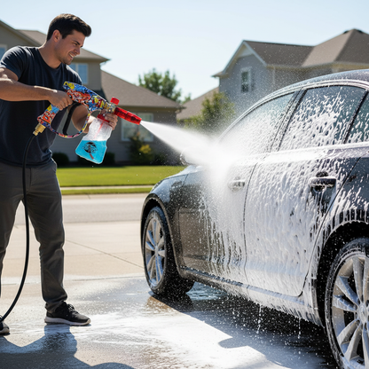 Person spraying foam on car