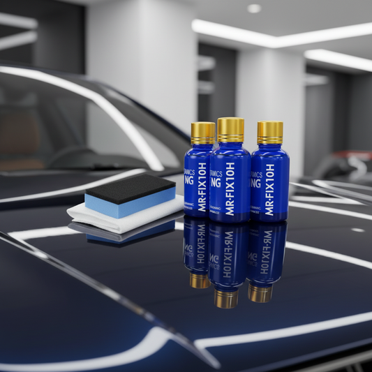 Product bottles on car hood
